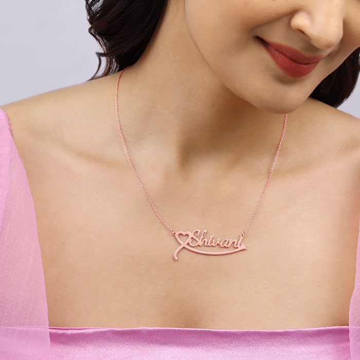 Rose Gold Personalised Name Heart Necklace