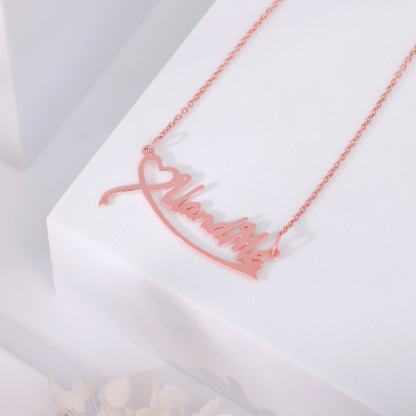 Rose Gold Personalised Name Heart Necklace