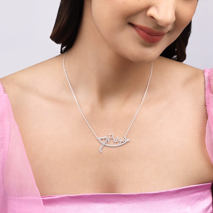 Silver Personalised Name Heart Necklace