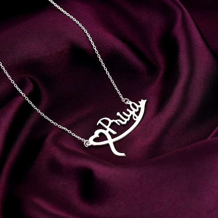 Silver Personalised Name Heart Necklace
