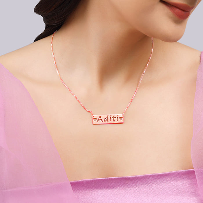 Rose Gold Personalised Name Engraved with Love Necklace