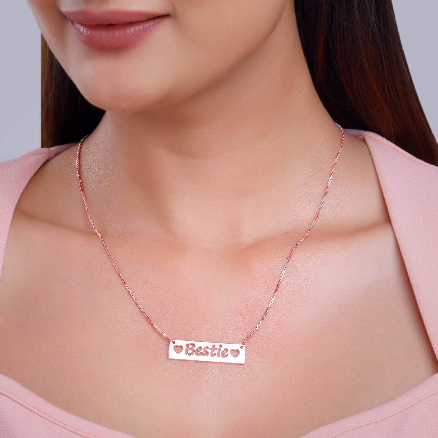 Rose Gold Personalised Name Engraved with Love Necklace