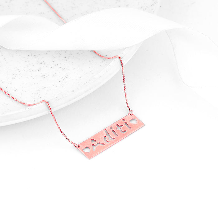 Rose Gold Personalised Name Engraved with Love Necklace