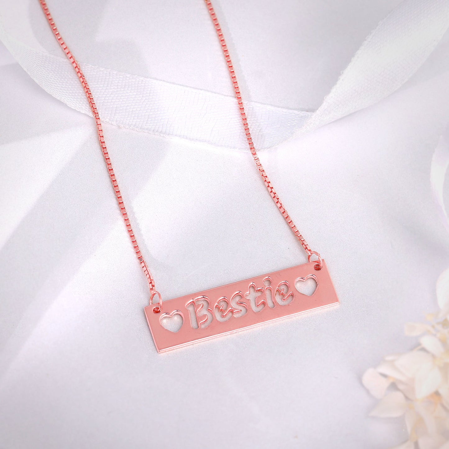 Rose Gold Personalised Name Engraved with Love Necklace