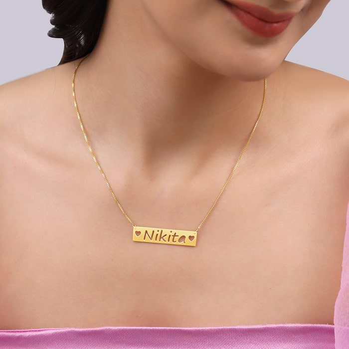 Golden Personalised Name Engraved with Love Necklace