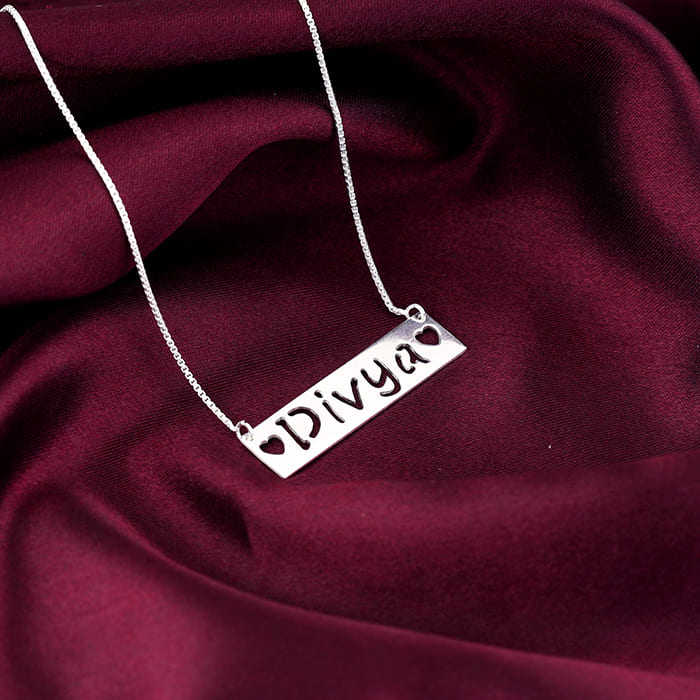 Silver Personalised Name Engraved with Love Necklace