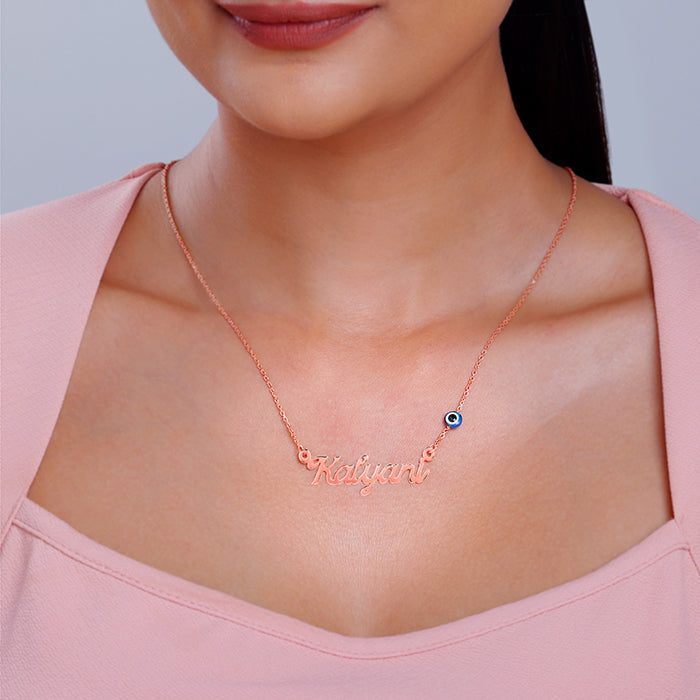 Rose Gold Evil Eye Personalised Name Necklace