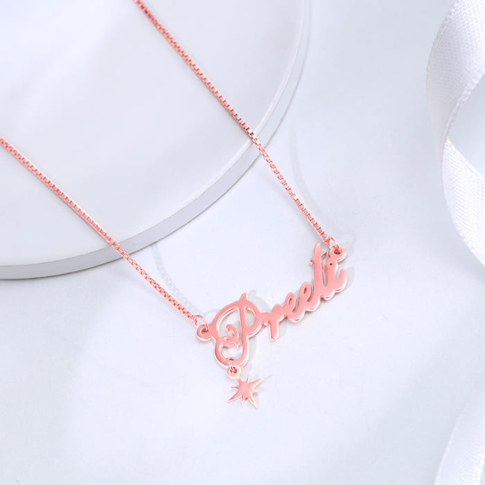 Rose Gold Personalised Name Star Charm Necklace