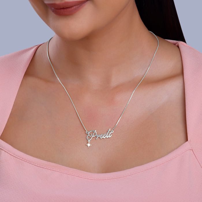 Silver Personalised Name Star Charm Necklace