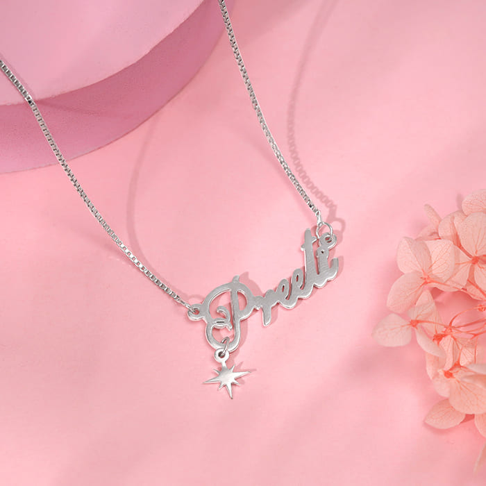 Silver Personalised Name Star Charm Necklace