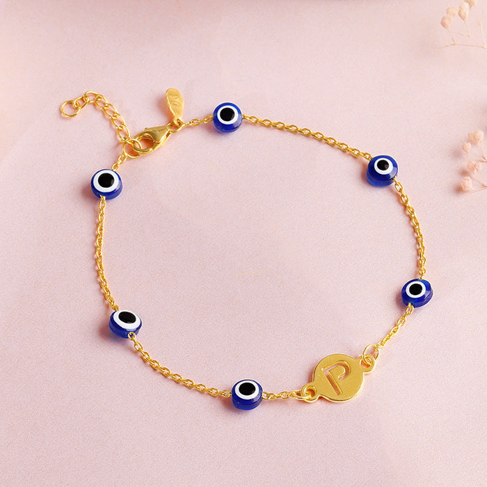 Golden Personalised Evil Eye Initial Bracelet