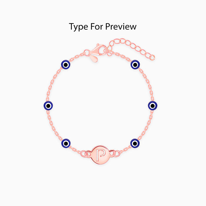 Rose Gold Personalised Evil Eye Initial Bracelet