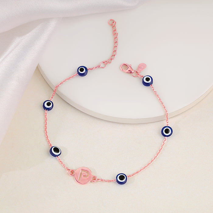 Rose Gold Personalised Evil Eye Initial Bracelet