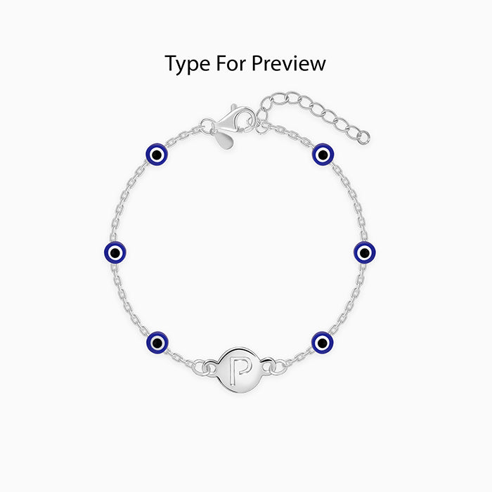 Silver Personalised Evil Eye Initial Bracelet