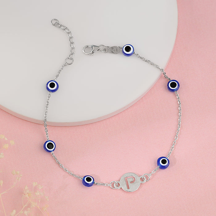 Silver Personalised Evil Eye Initial Bracelet