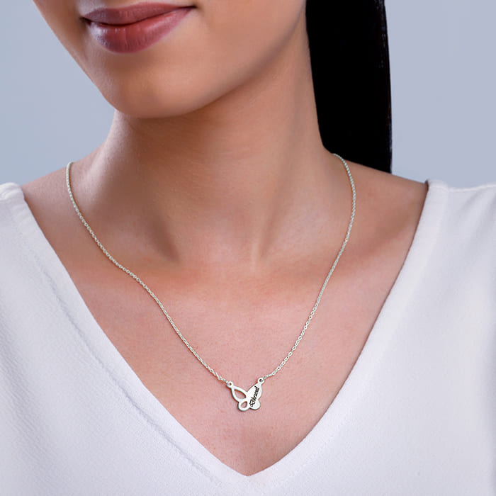 Silver Personalised Butterfly Necklace