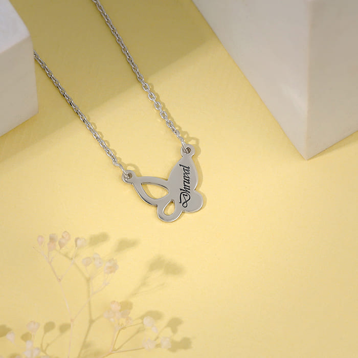 Silver Personalised Butterfly Necklace