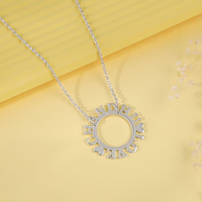 Silver Personalised Round Name Necklace