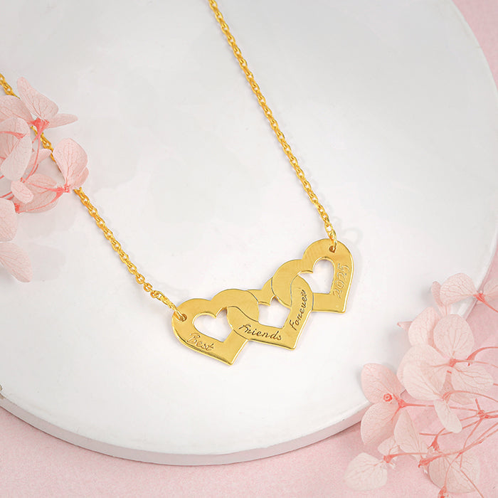 Golden Personalised Triple Heart BFF Necklace