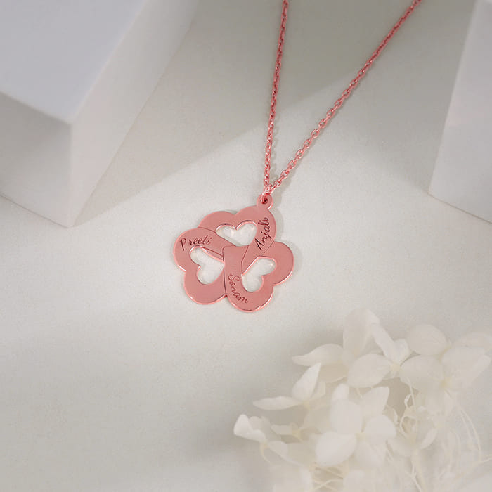 Rose Gold Personalised Floral Love Name Necklace
