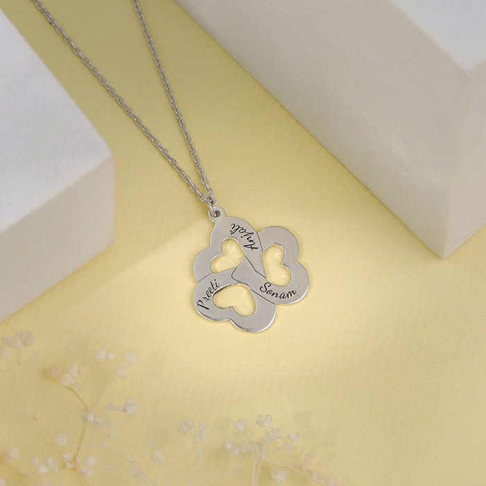 Silver Personalised Floral Love Name Necklace