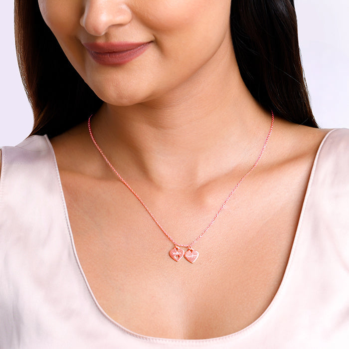 Rose Gold Dual Heart Name Personalised Necklace