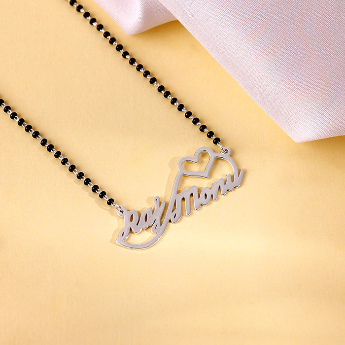 Silver Personalised Heart Name Mangalsutra