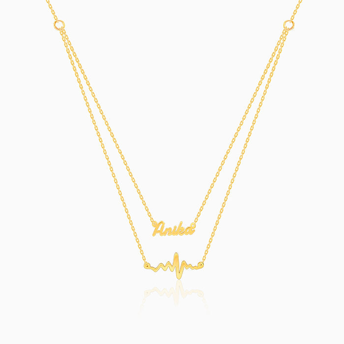 Golden Personalised Heartbeat Layered Necklace