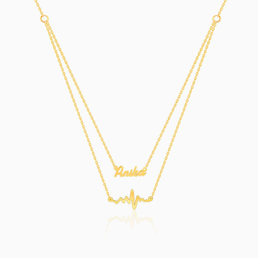 Golden Personalised Heartbeat Layered Necklace
