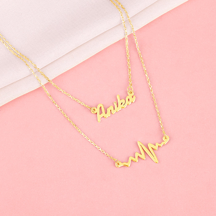 Golden Personalised Heartbeat Layered Necklace