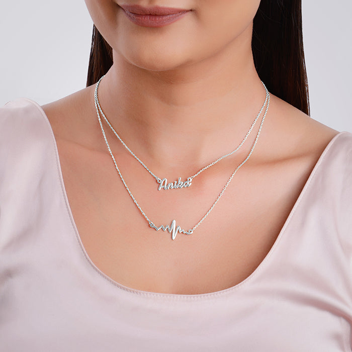 Silver Personalised Heartbeat Layered Necklace