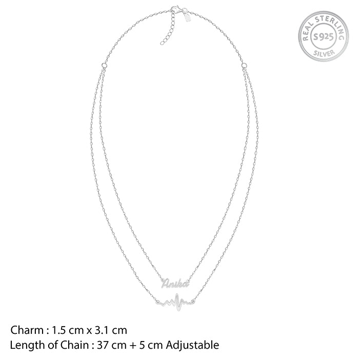 Silver Personalised Heartbeat Layered Necklace