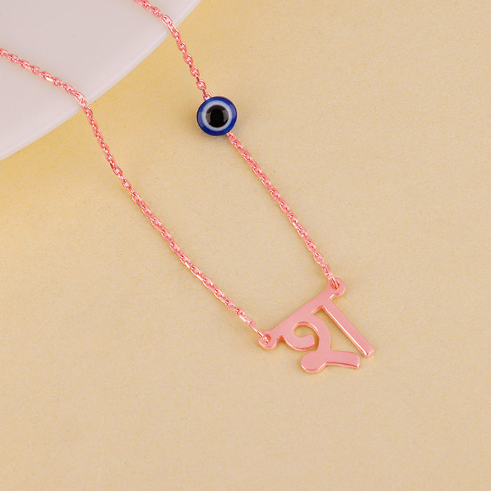 Rose Gold Personalised Hindi Initial Evil Eye Necklace
