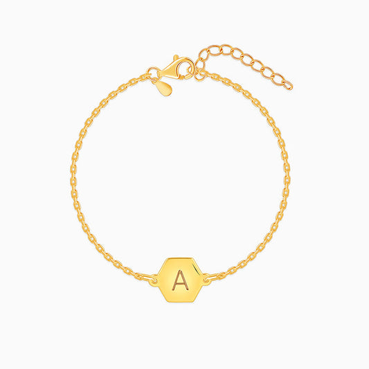 Golden Personalised Hexagon Initial Bracelet