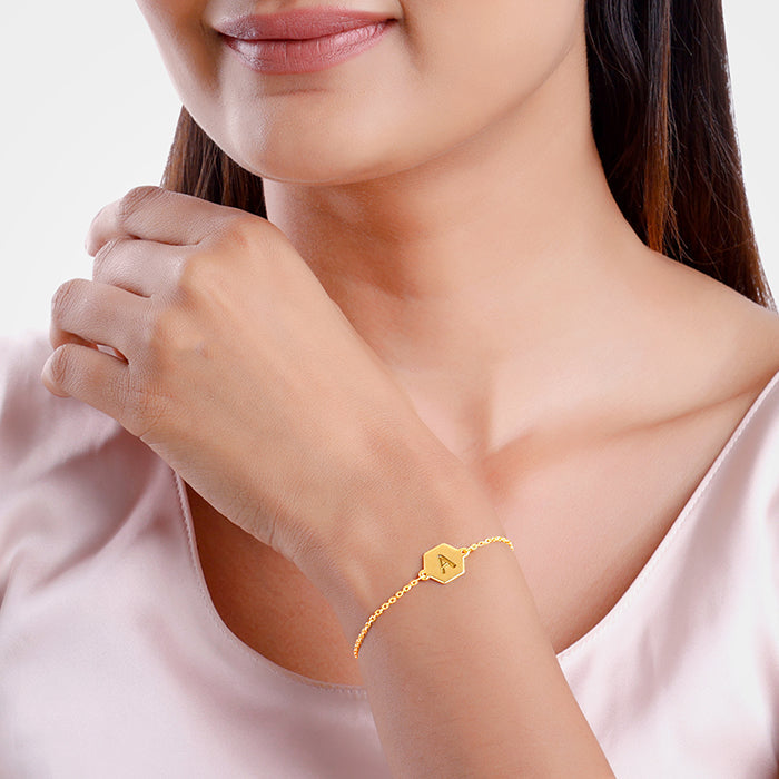 Golden Personalised Hexagon Initial Bracelet