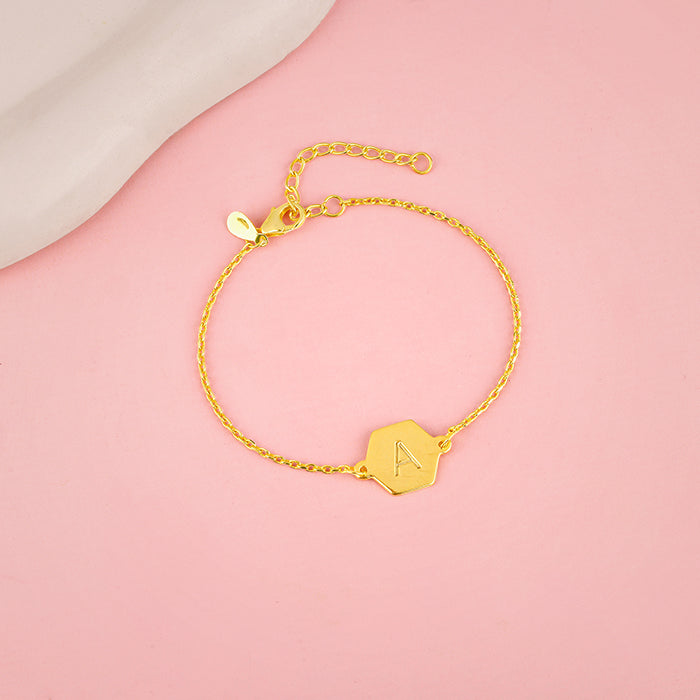 Golden Personalised Hexagon Initial Bracelet