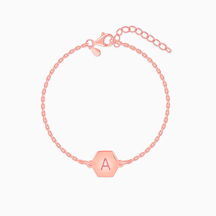 Rose Gold Personalised Hexagon Initial Bracelet