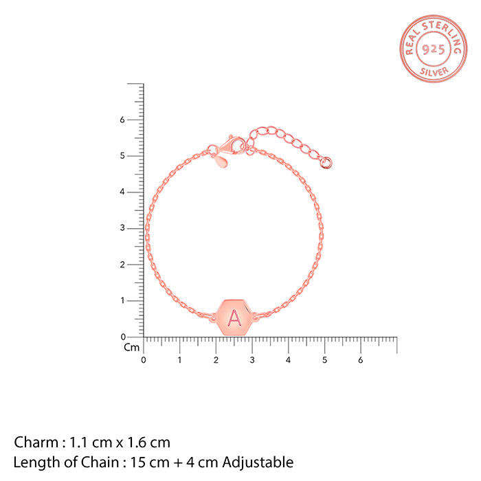 Rose Gold Personalised Hexagon Initial Bracelet