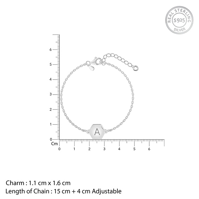 Silver Personalised Hexagon Initial Bracelet
