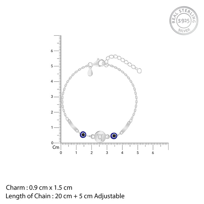 Silver Hindi Initial Evil Eye Bracelet