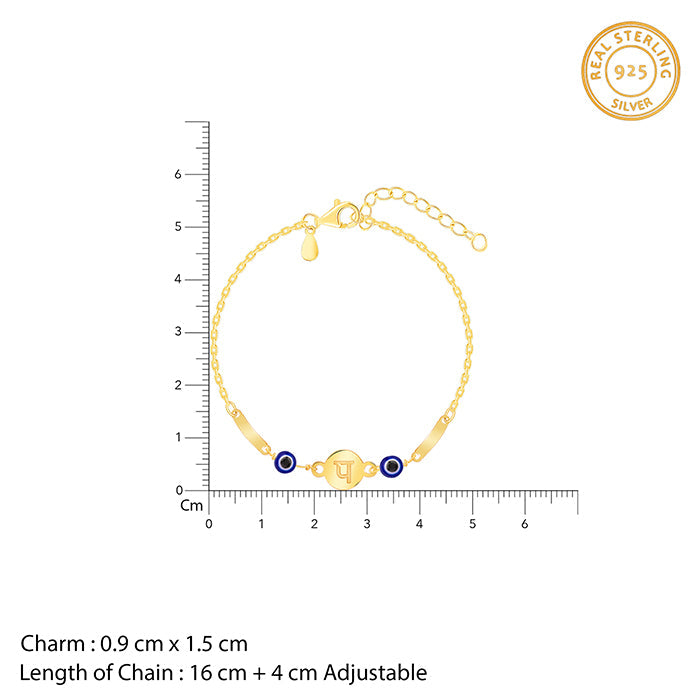 Golden Hindi Initial Evil Eye Bracelet