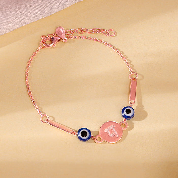 Rose Gold Hindi Initial Evil Eye Bracelet