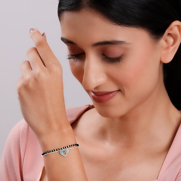 Silver Heartfelt Initial Mangalsutra Bracelet