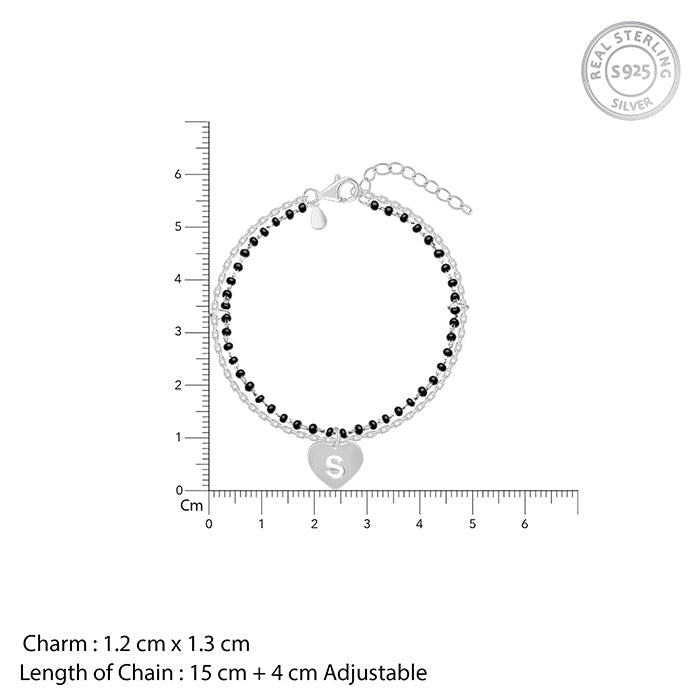 Silver Heartfelt Initial Mangalsutra Bracelet