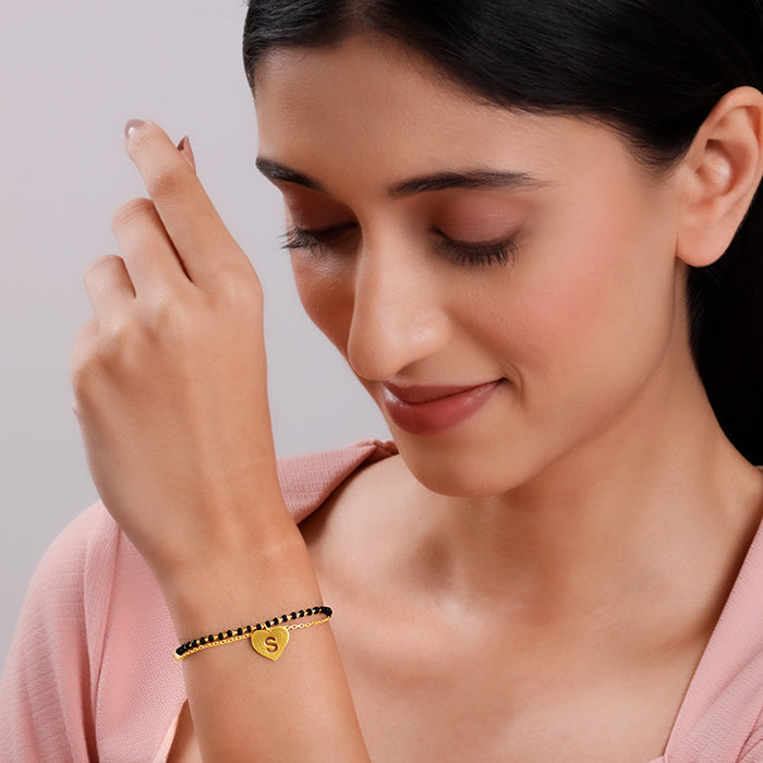 Golden Heartfelt Initial Mangalsutra Bracelet