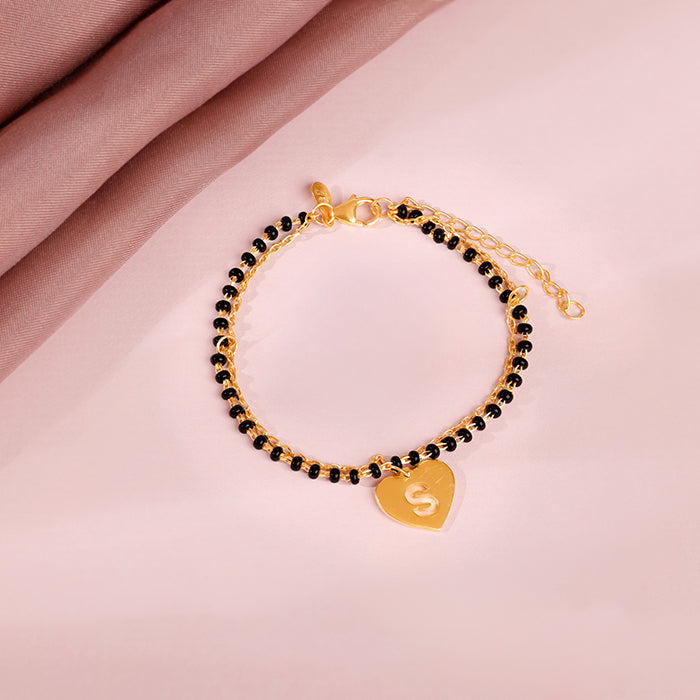 Golden Heartfelt Initial Mangalsutra Bracelet