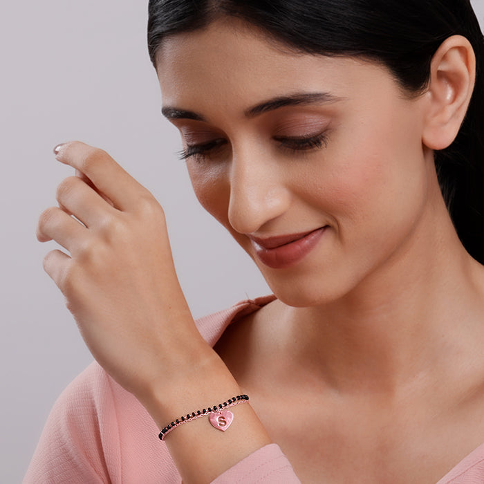 Rose Gold Heartfelt Initial Mangalsutra Bracelet