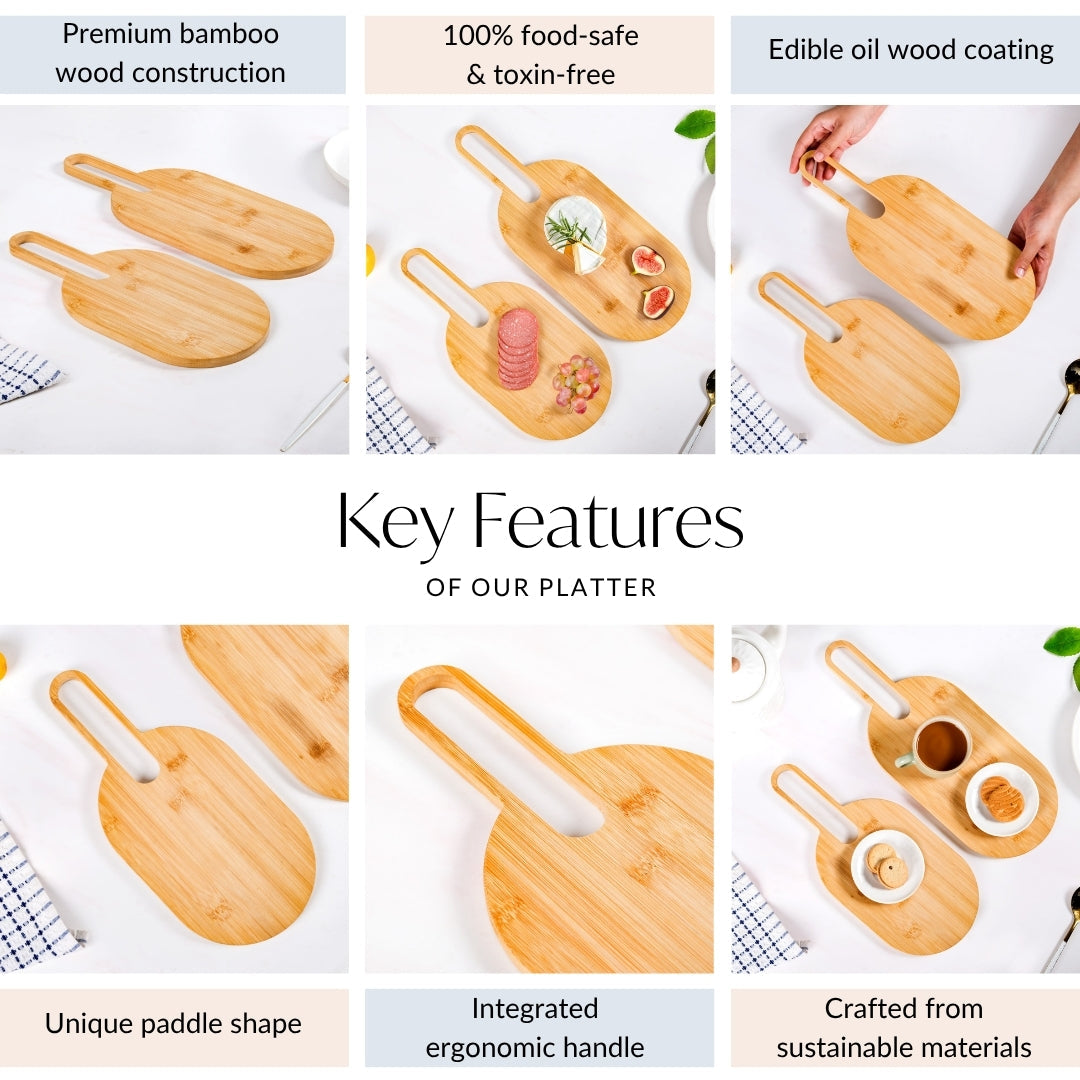 Paddle Shape Bamboo Platter Set Of 2