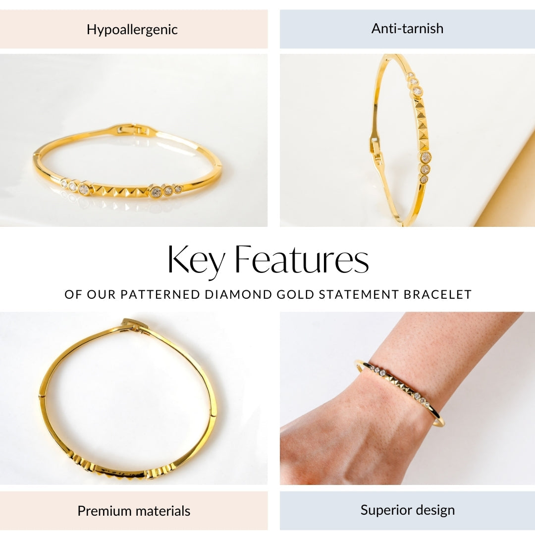 Patterned Diamond Gold Statement Bracelet