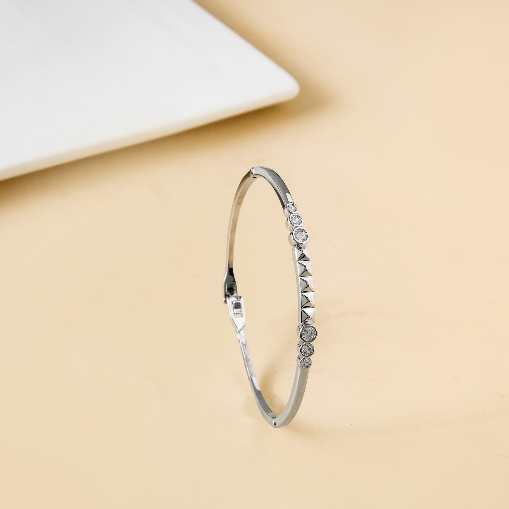 Patterned Diamond Silver Statement Bracelet
